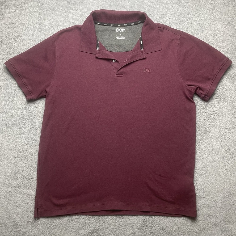 DKNY Polo Shirt Men's Short Sleeve Size Medium Maroon Casual Workwear Office